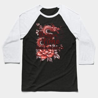 Dragon Time: Red Dragon Doodle with Floral Flourish Baseball T-Shirt